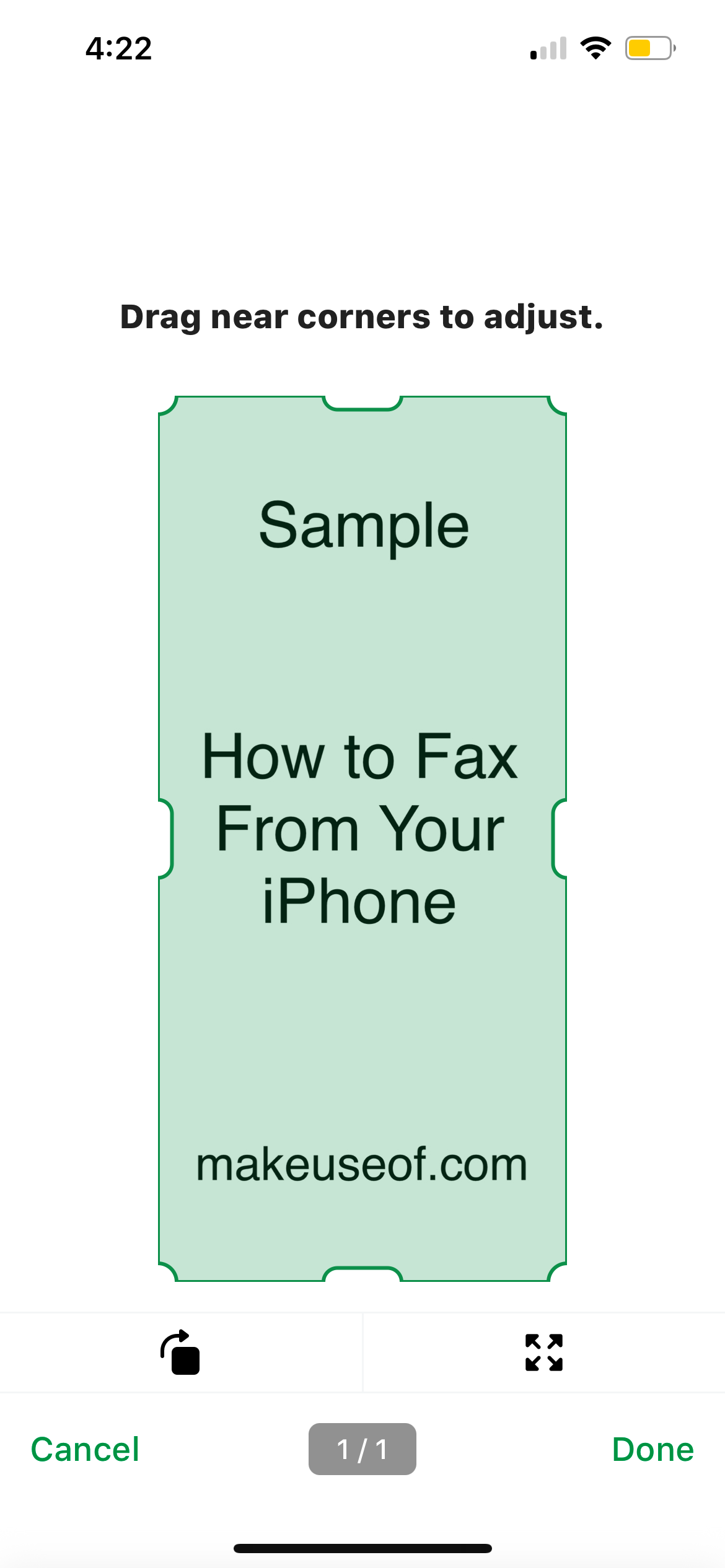tiny fax image editing page