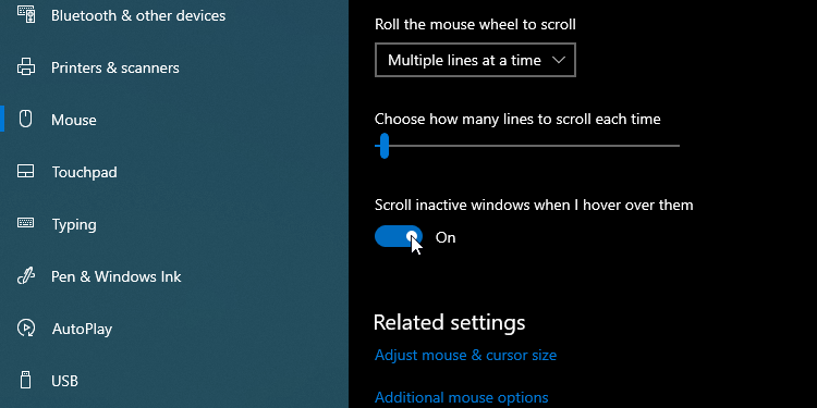 Toggling the inactive scroll setting.
