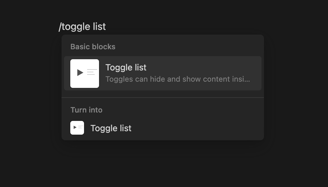 دستور :toggle list را تایپ کنید