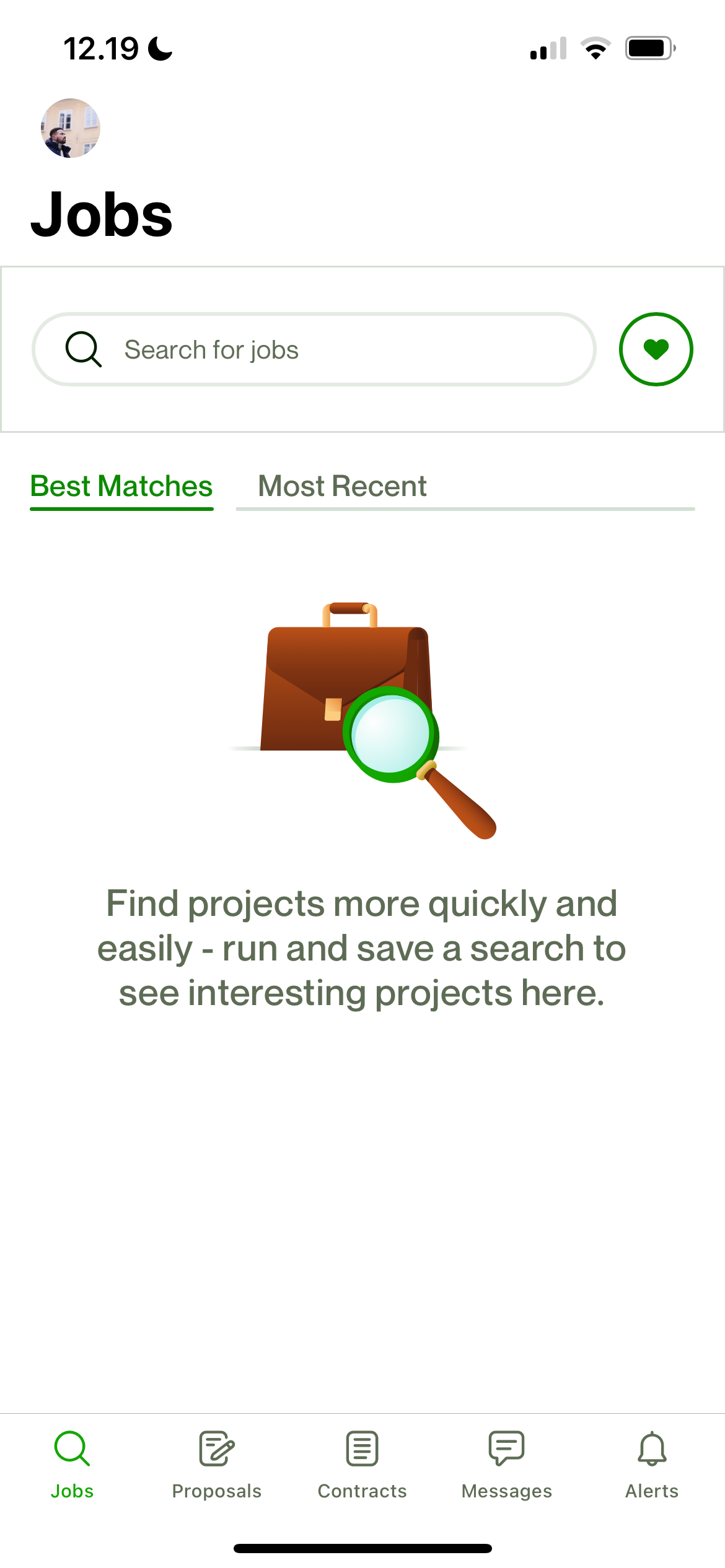 The Jobs Homepage on Upwork