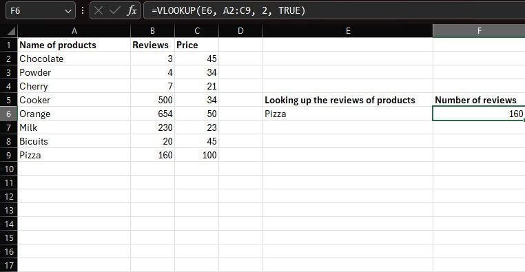 VLOOKUP results in Excel