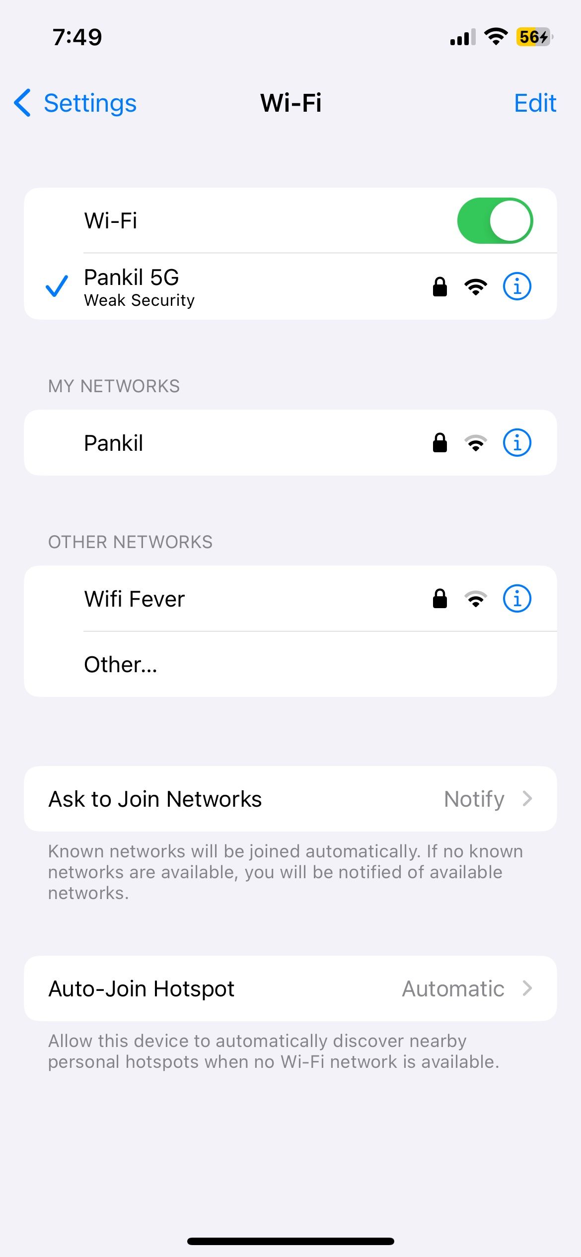 منوی Wi-Fi در آیفون