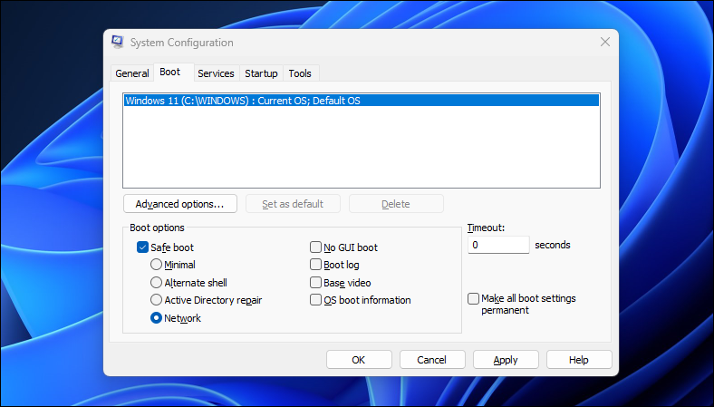 Windows 11 Dekstop Showing the Microsoft System Configuration Utility