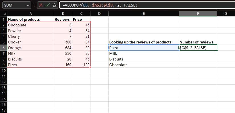 Writing VLOOKUP for multiple cells in Excel