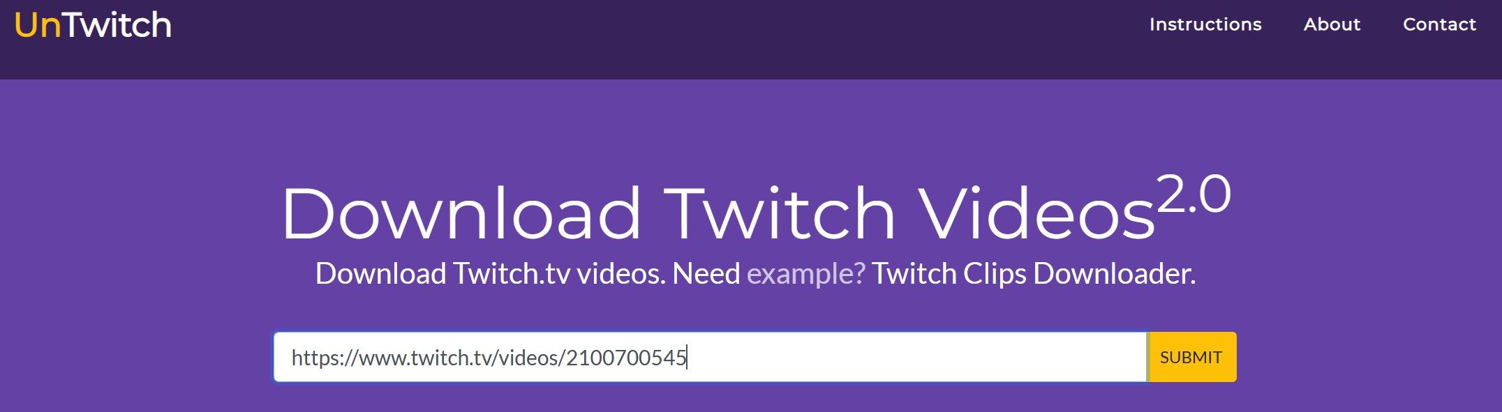 ارسال URL ویدیوی Twitch که می خواهیم با استفاده از دانلودر آنلاین UnTwitch دانلود کنیم.