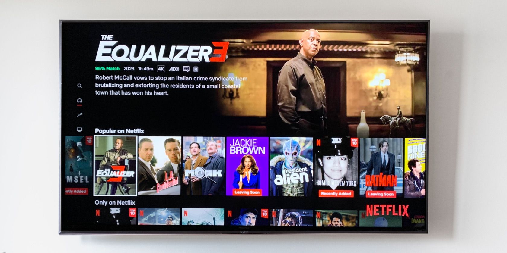 Netflix home page with information on The Equalizer 3 displayed.