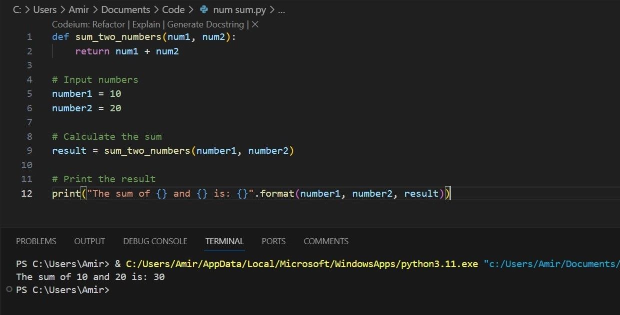 Codeum Python code results