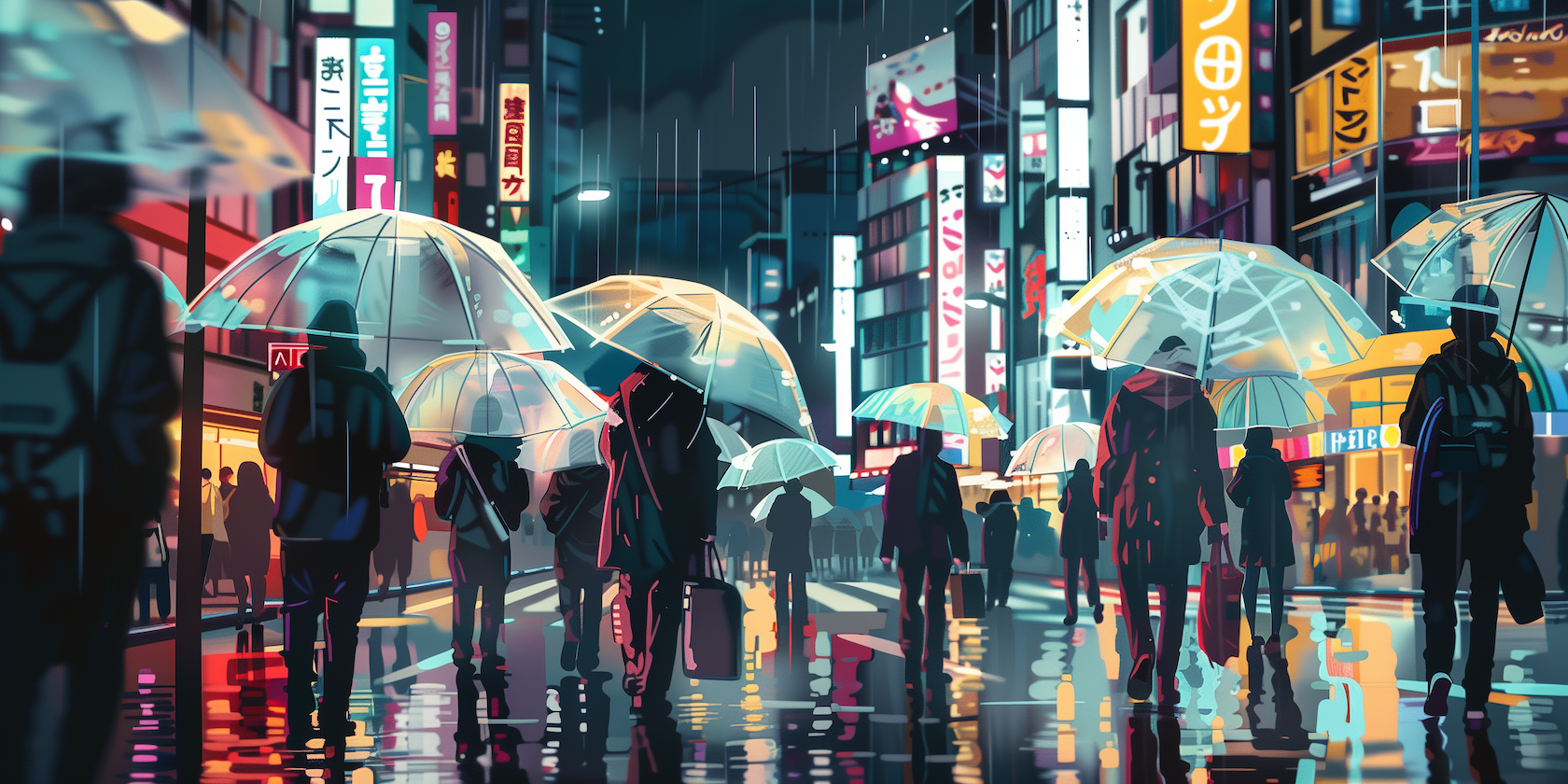 a colorful illustration of Tokyo streets made using the Midjourney-1 program