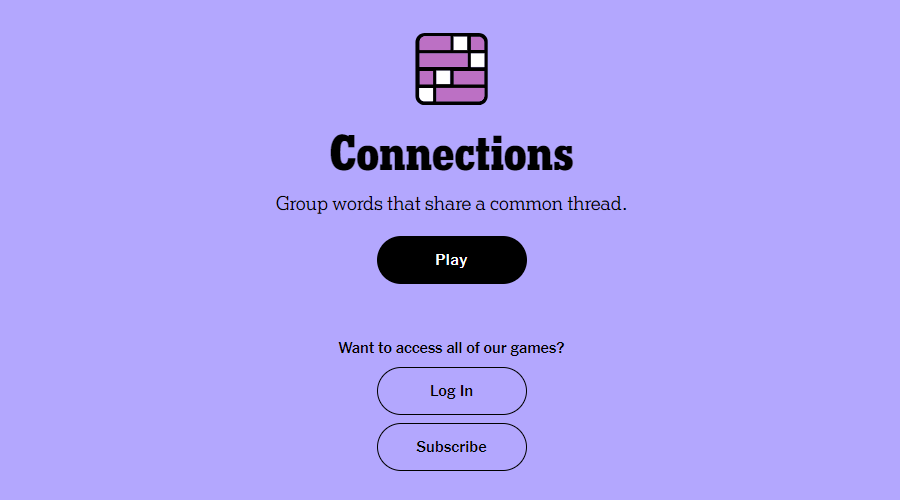 The Connections homepage on desktop