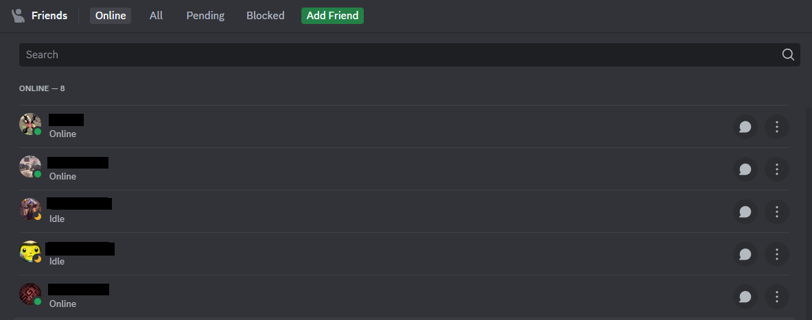 discord online and idle statuses in friends list