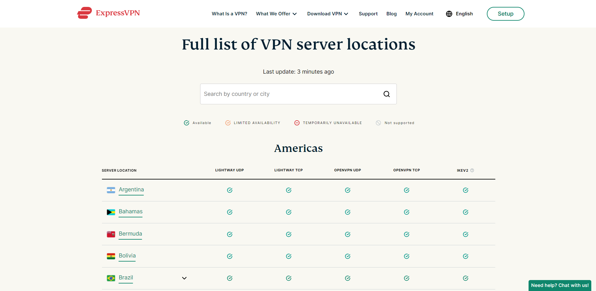 expressvpn check server status list
