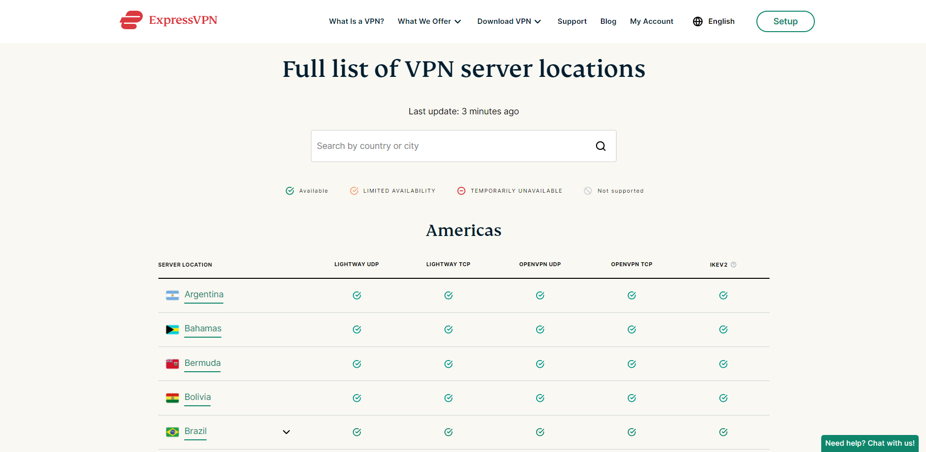 Expressvpn لیست وضعیت سرور را بررسی کنید