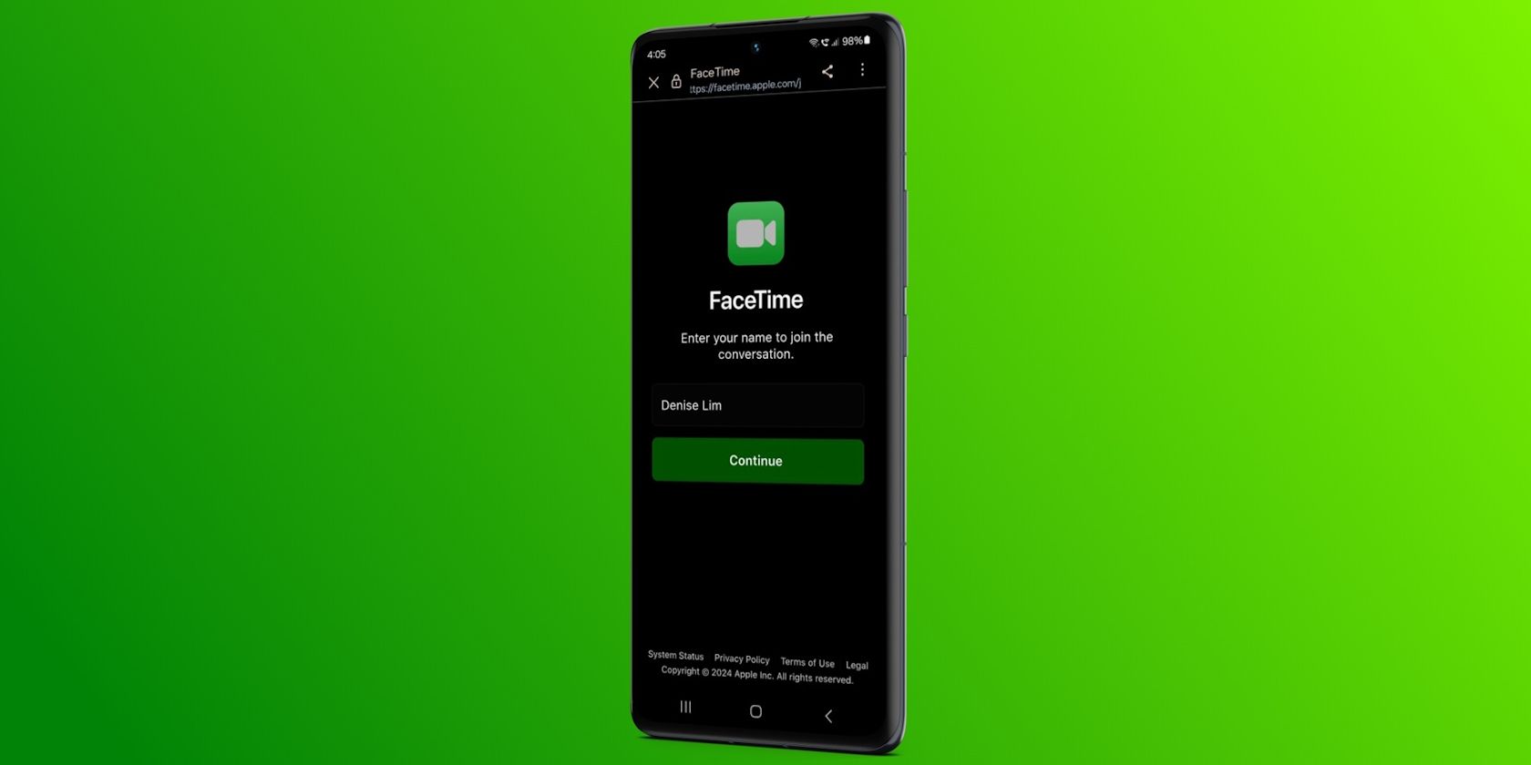 FaceTime joining screen on an Android phone