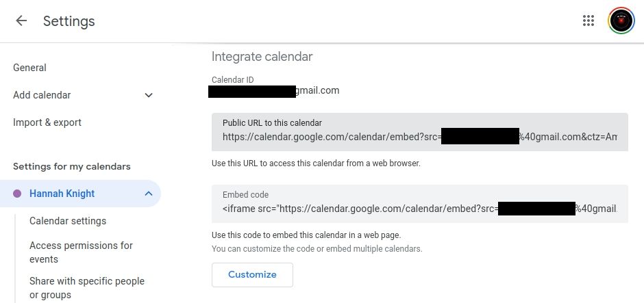fetching the url to embed my google calendar in notion