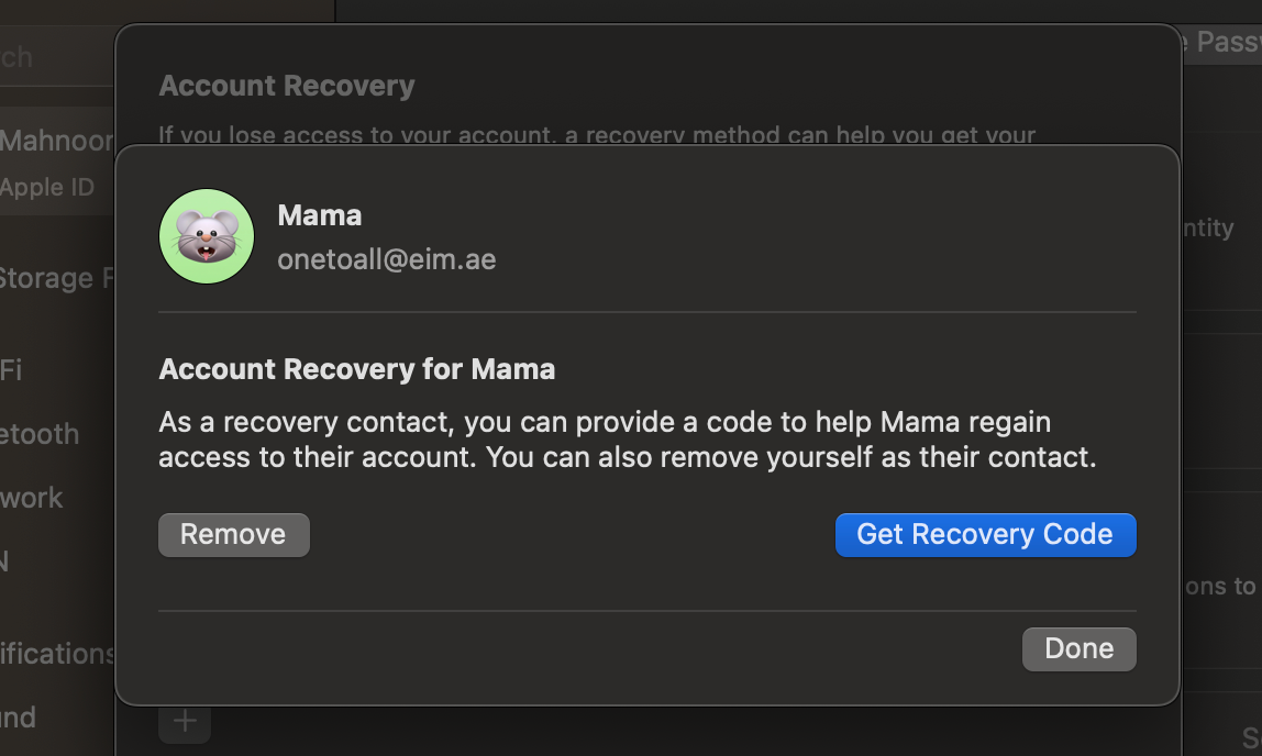 getting a Recovery Code on macOS
