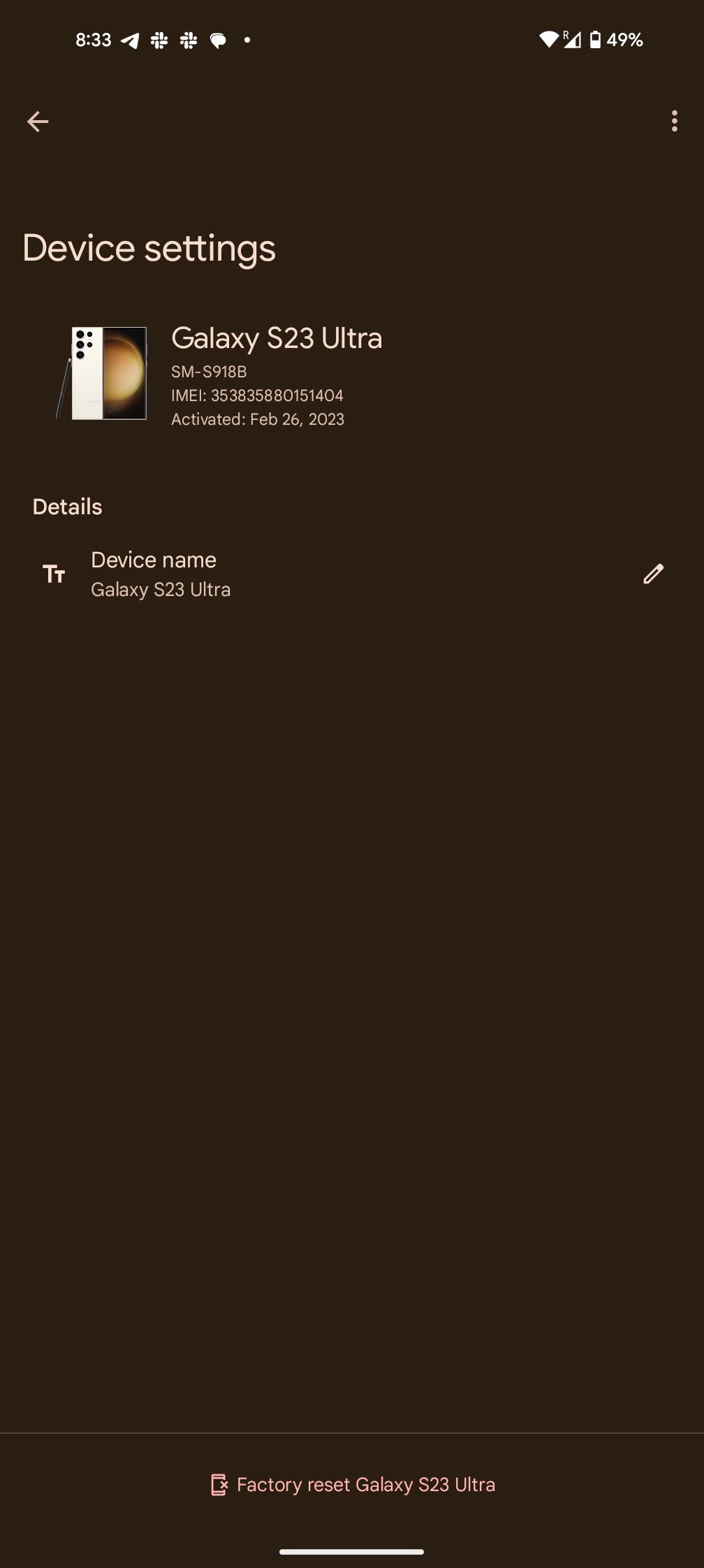 Device settings in Google Find My Device app