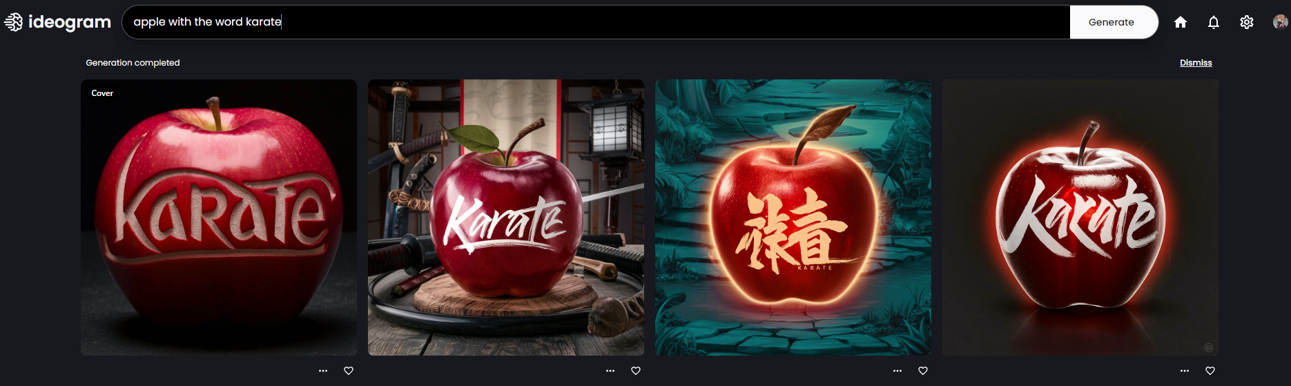 Prompt "apple with the word karate" on Ideogram