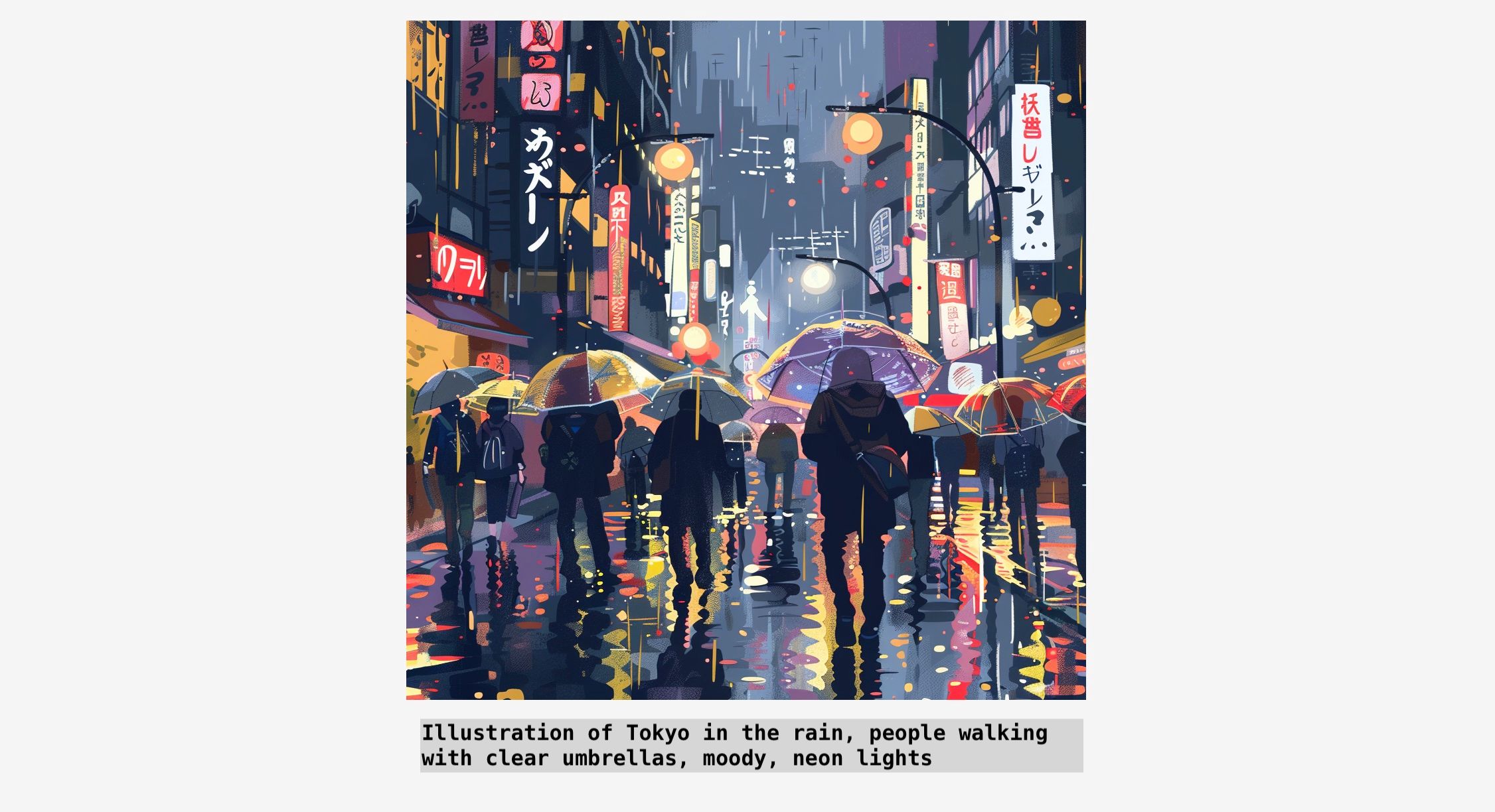 Illustrated image of colorful Tokyo street made using Midjourney