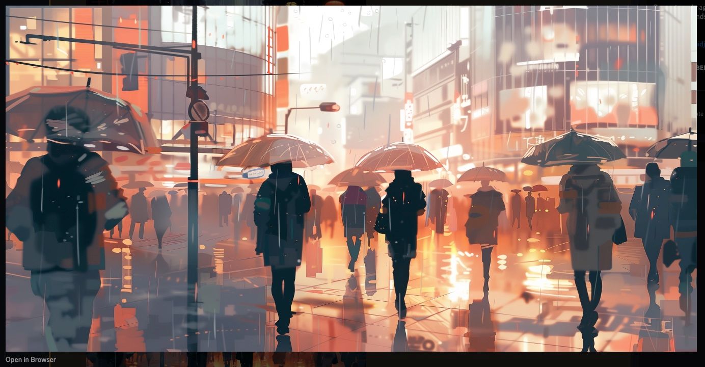 Illustrated image of Tokyo street in evening sun and rain