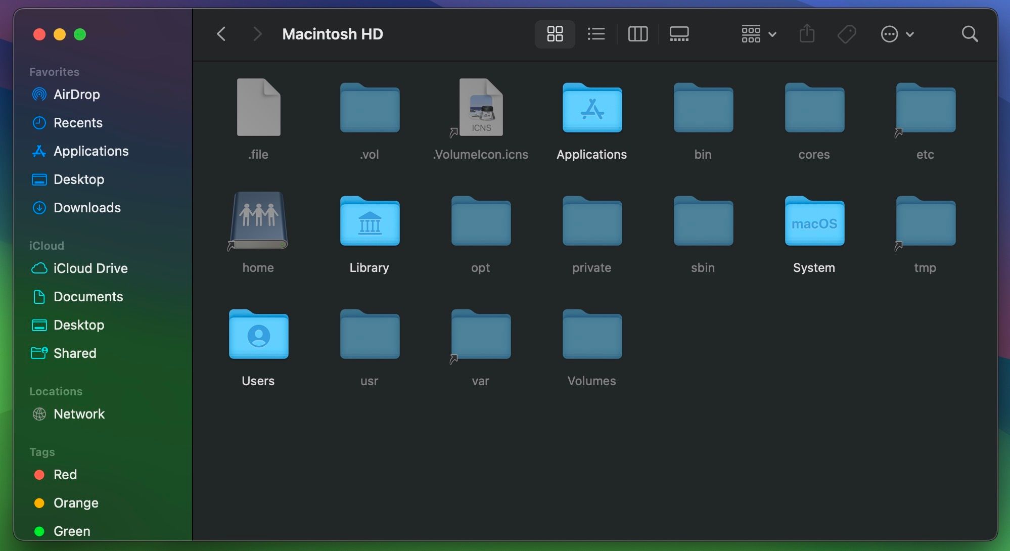 Mac showing hidden files in the Macintosh HD directory