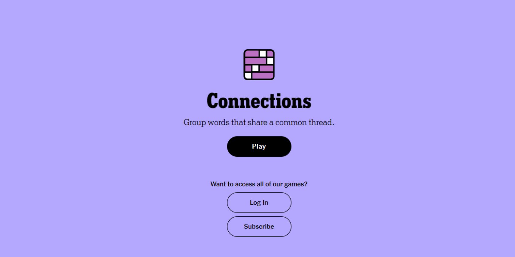The New York Times' Connections game homepage