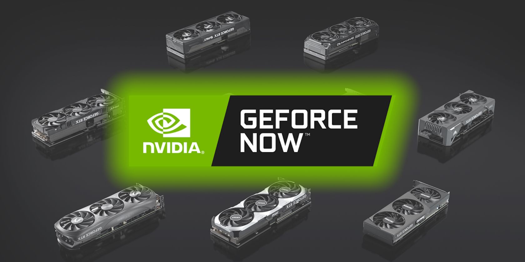 nvidia geforce now logo with rtx gpus background