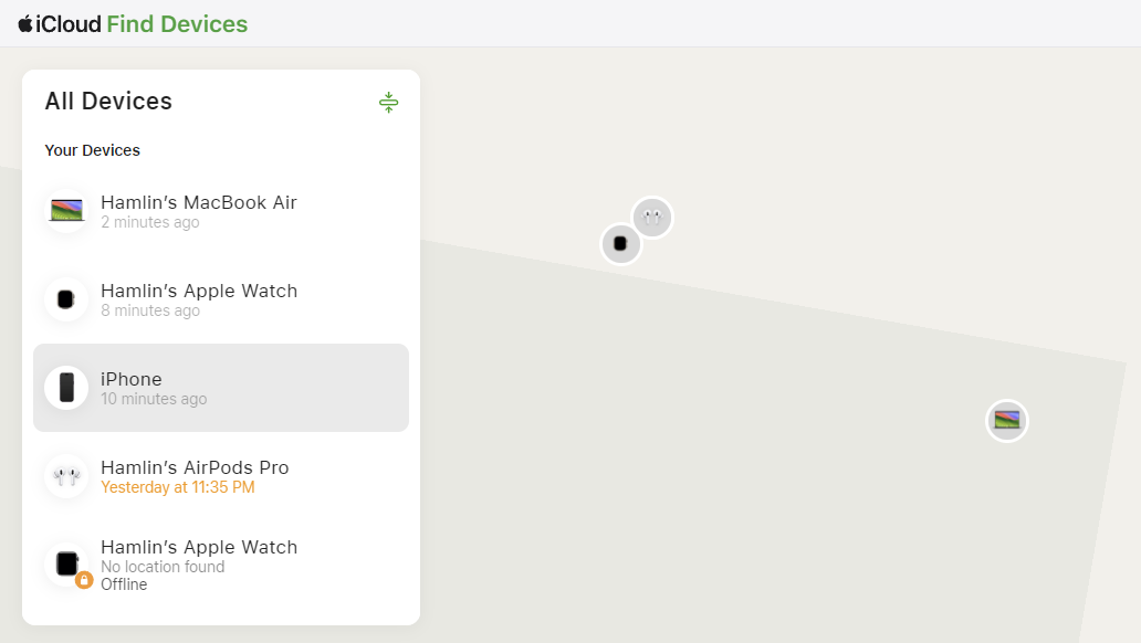 Offline Devices appearing in Find My website