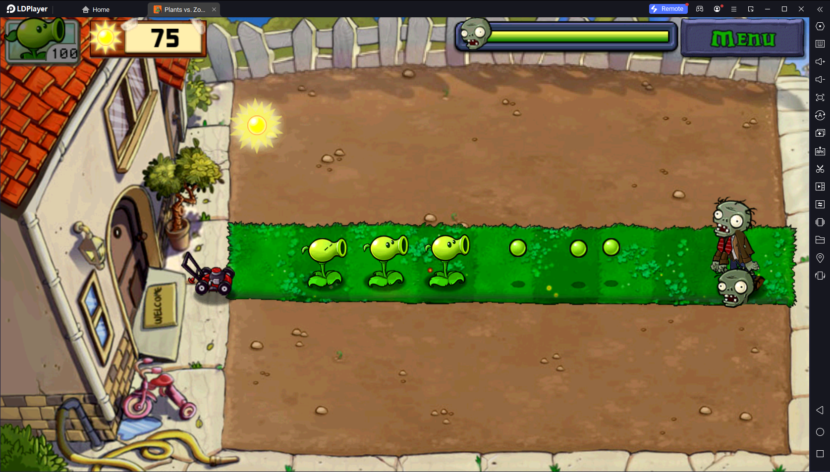 Plants vs Zombies running in LDPlayer on a PC