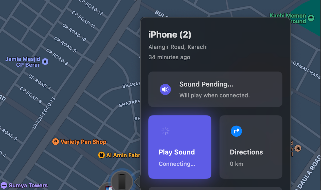 playing sound in find my app 