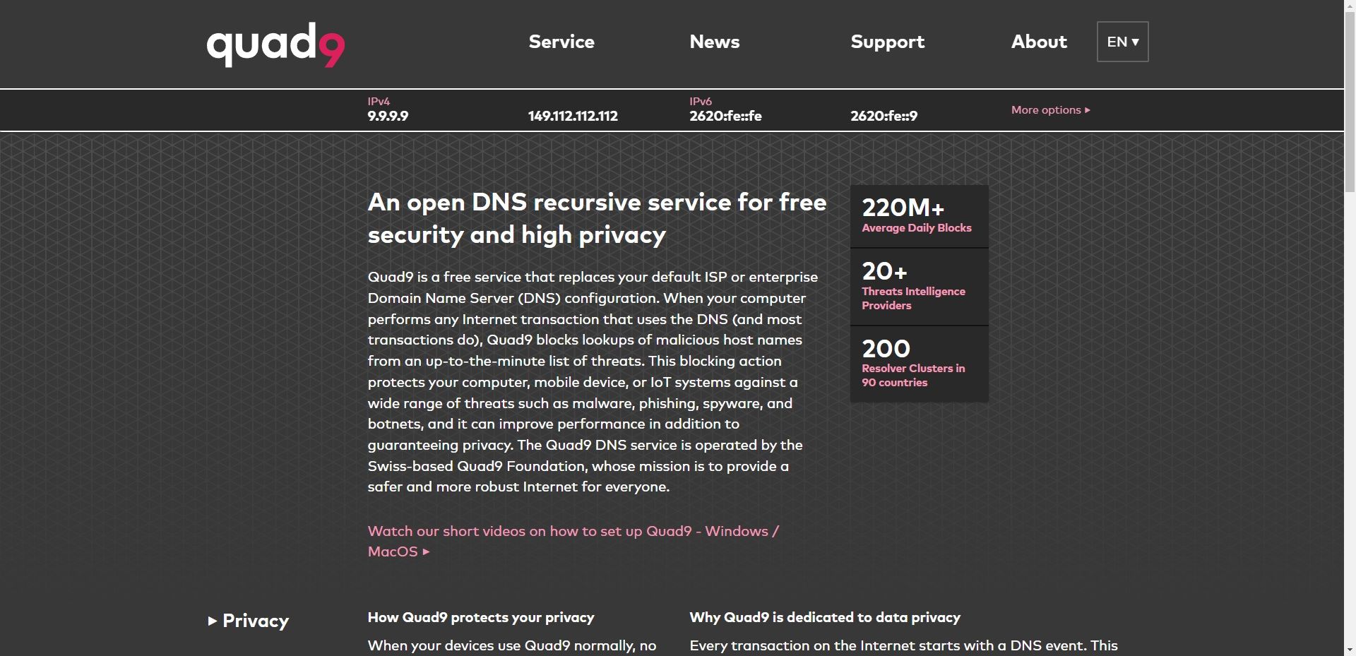 quad9 dns provider home page