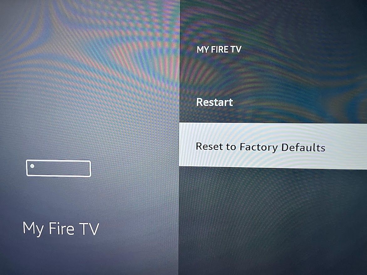 Reset to Factory Default option in the menu