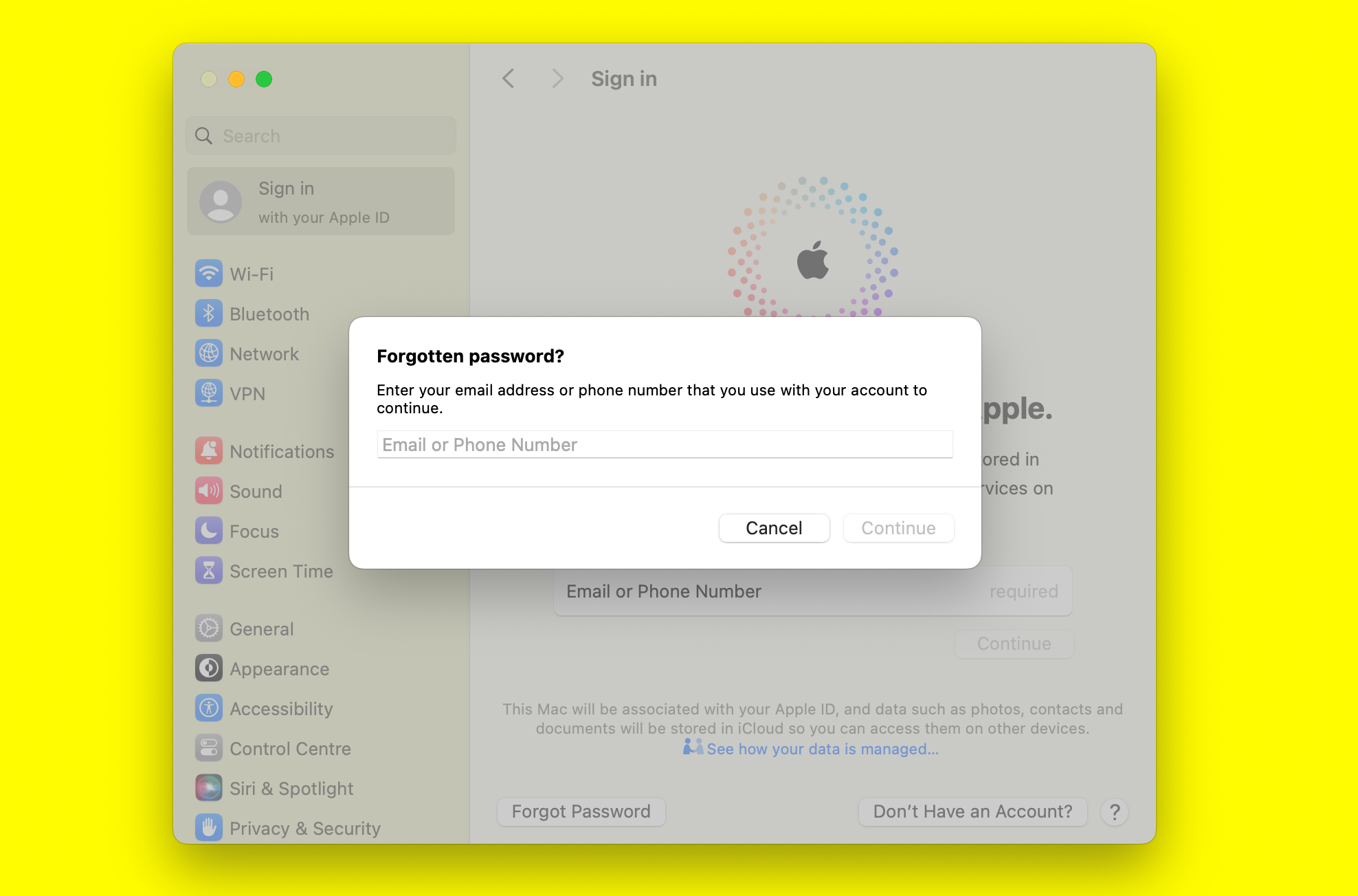 resetting Apple ID password on Mac