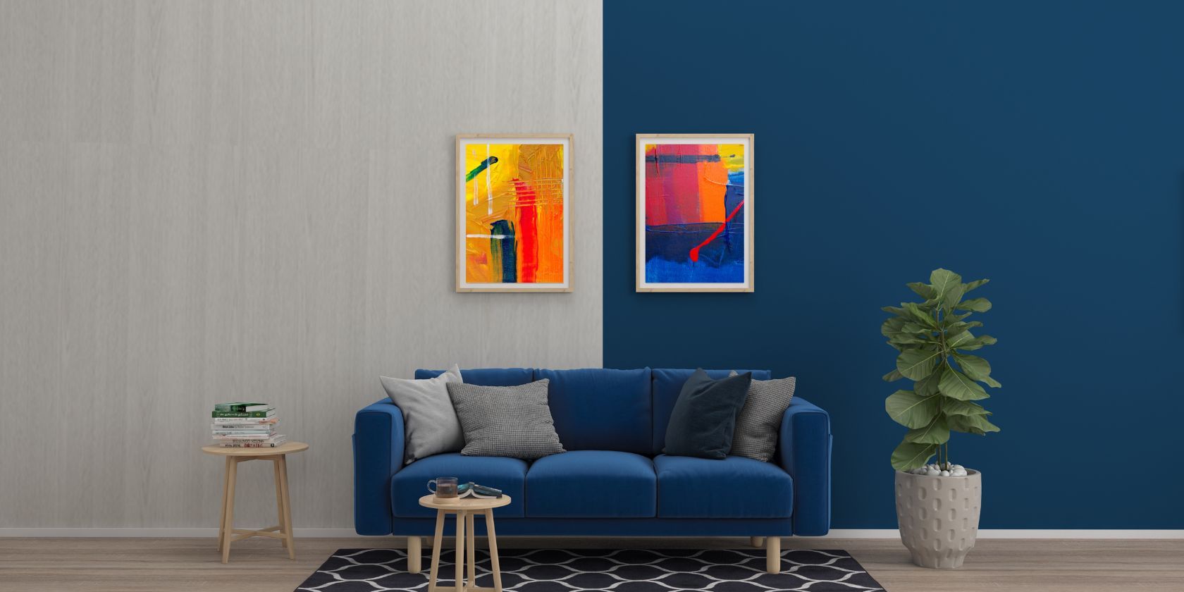 room interior decoration showing couch and frames