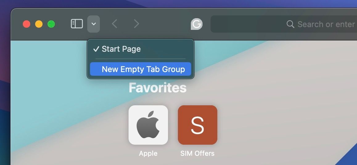 safari open new empty tab group option