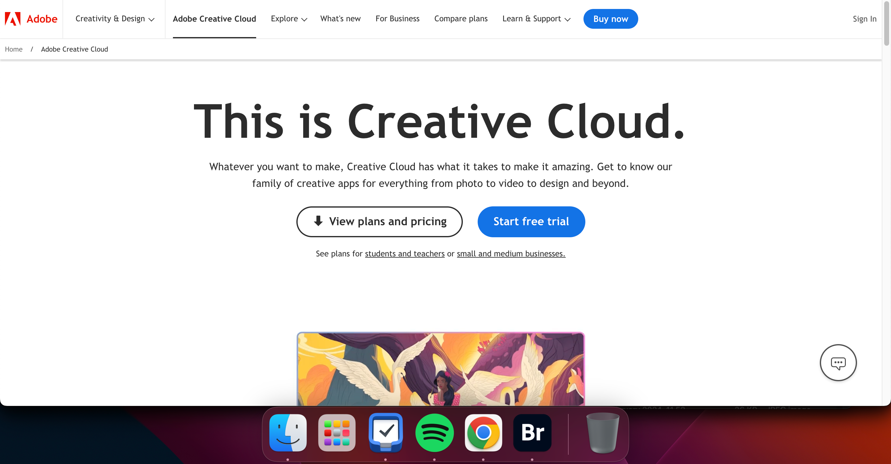 صفحه اصلی در وب سایت Adobe Creative Cloud