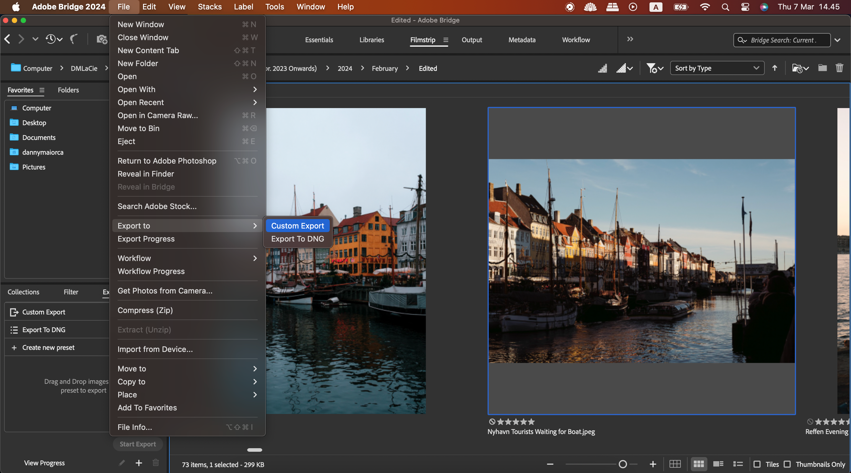 Export a file in the Adobe Bridge app