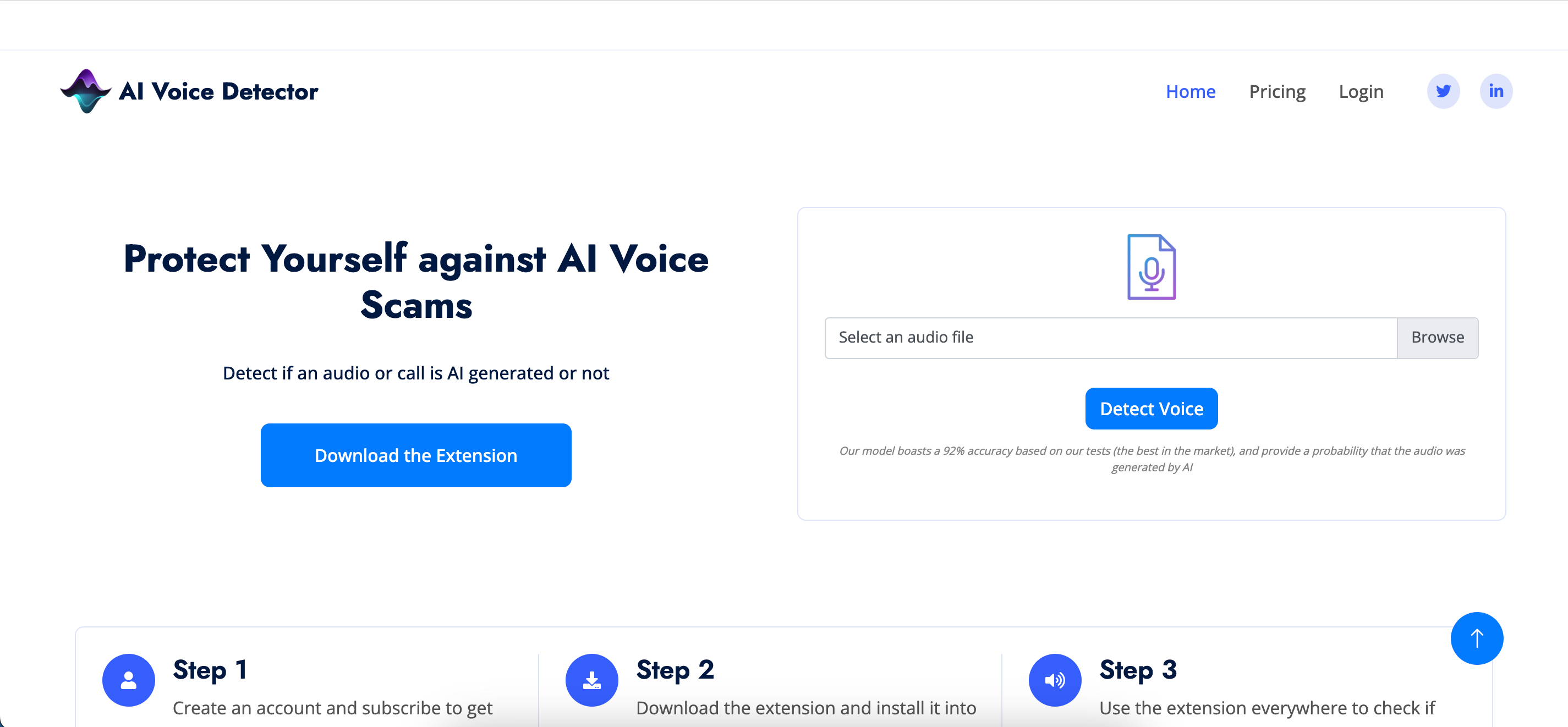 صفحه تشخیص صدا در AI Voice Detector