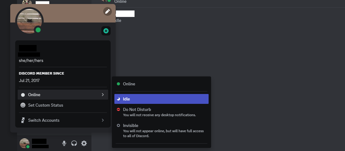 set idle status on discord