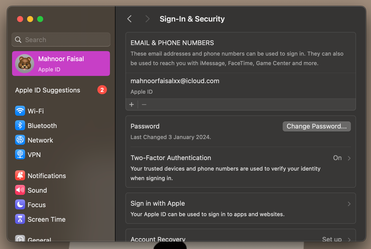 Sign-In & Security settings