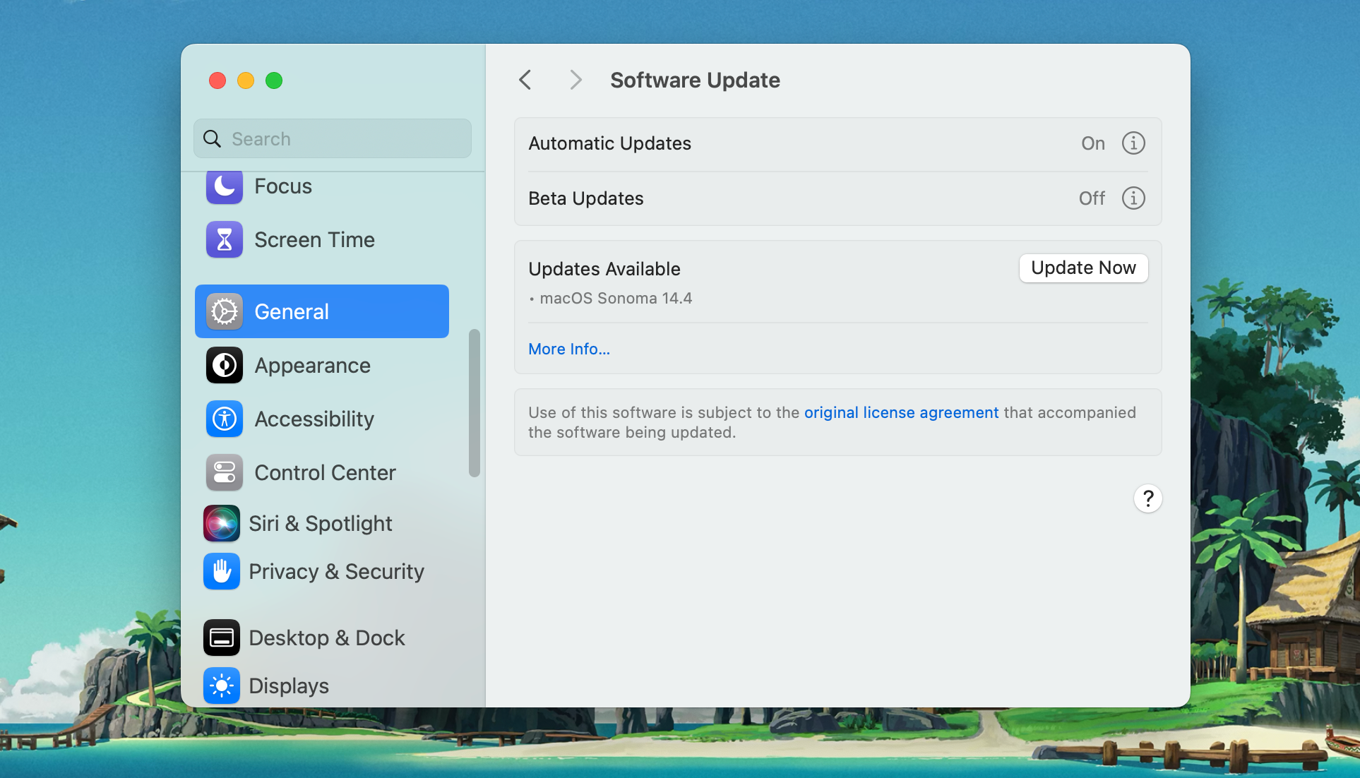 Software Update panel in macOS System Settings