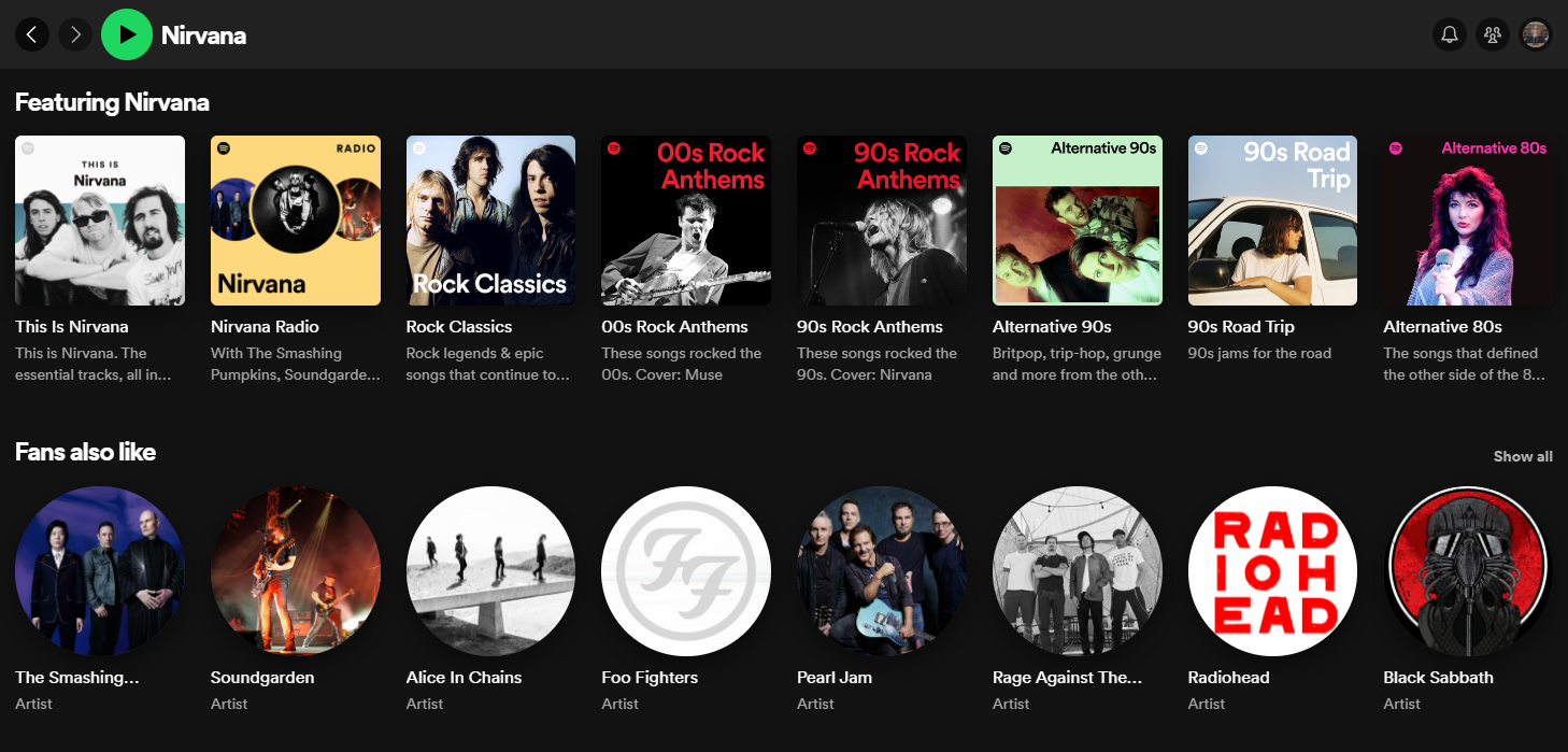 Spotify's Fans Also Like feature recommending similar artists