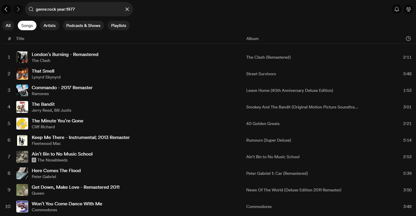 Spotify's search operators in action on the desktop app