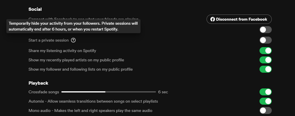 Starting a Private Session on Spotify