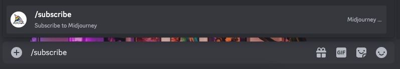 Subscribe command for Midjourney in the Discord chat