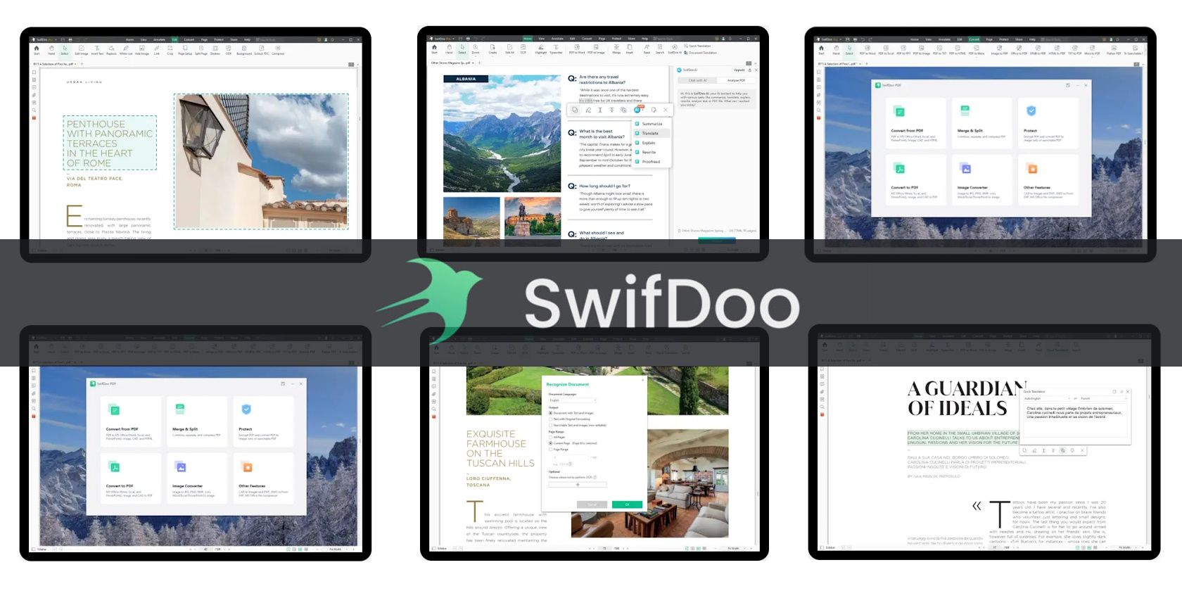 swifdoo pdf tool showing various different features