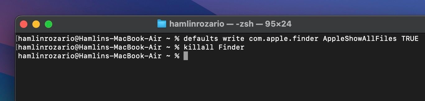 Terminal command for unhiding all hidden Mac files