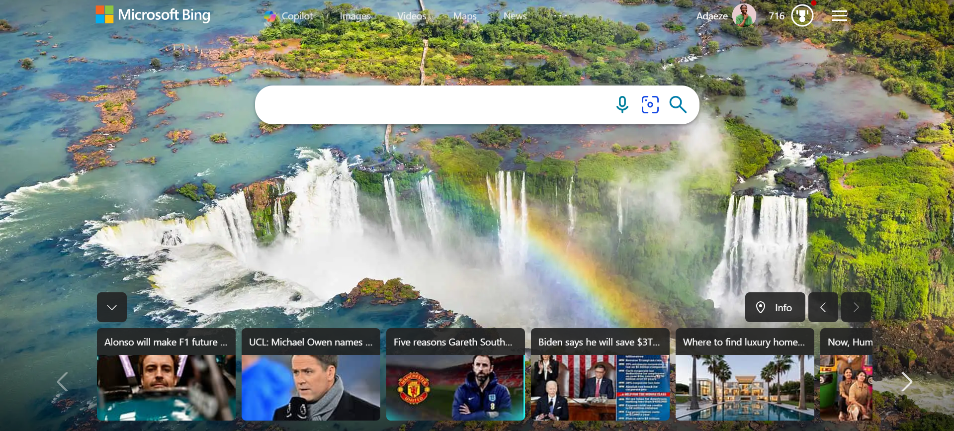 The Microsoft Bing Search Engine Homepage