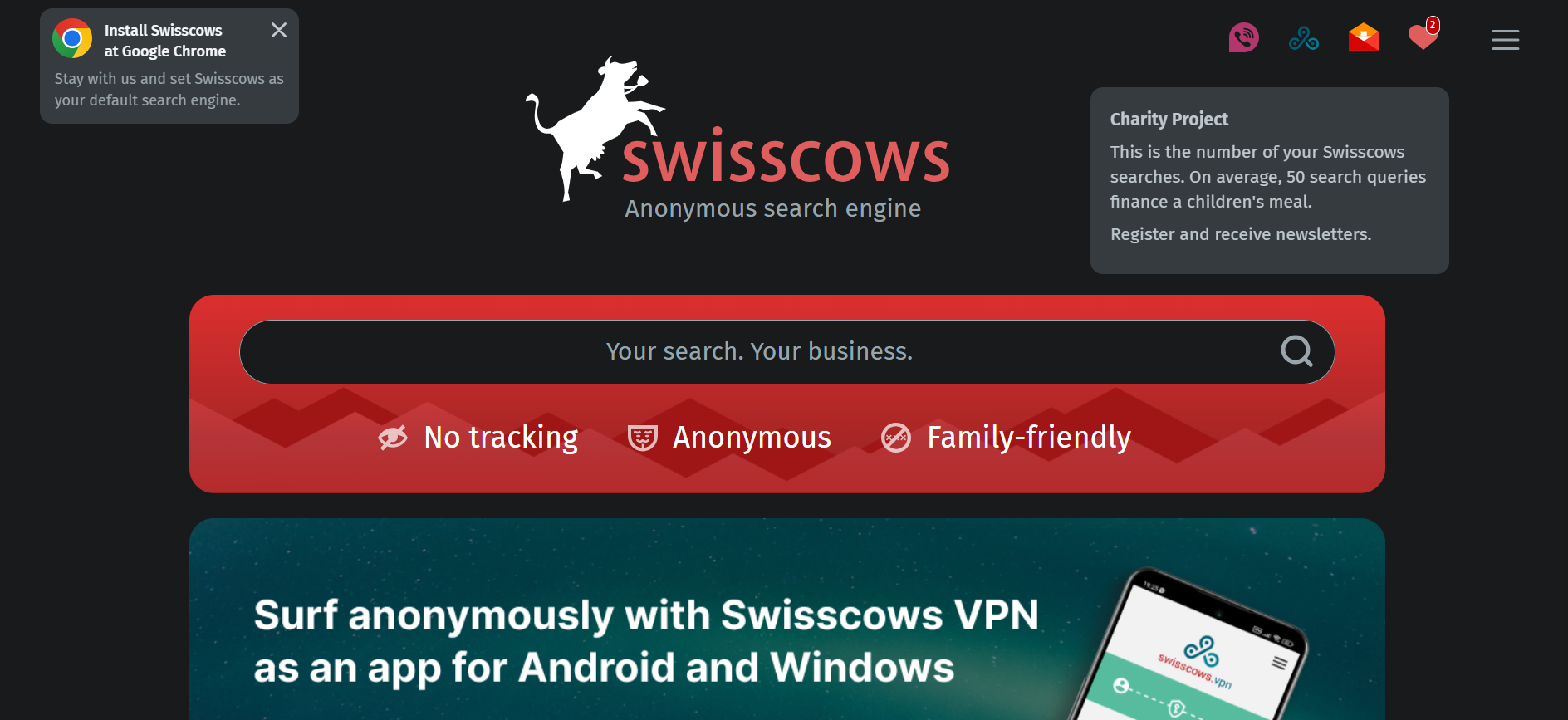 The Swisscows Search Engine Homepage
