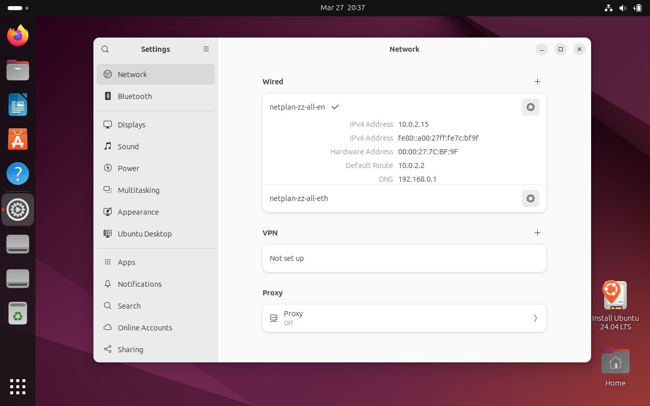 Ubuntu 24.04 settings menu