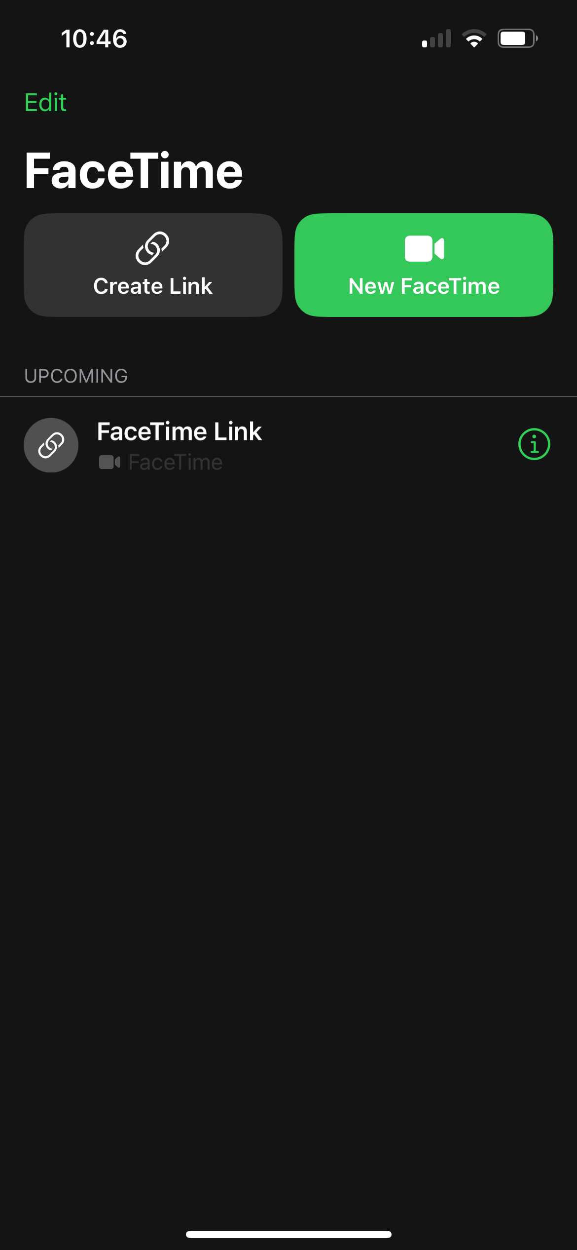 upcoming FaceTime link in iPhone FaceTime app